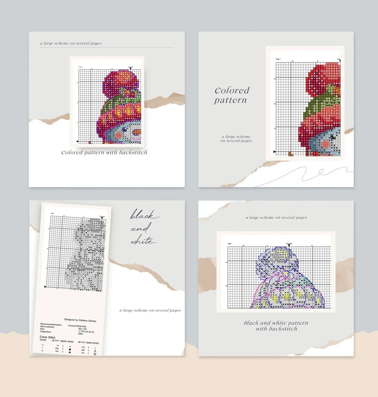 Snowman Cross Stitch Pattern, Christmas Holiday Classic Snowman with Red Green Hat and Motley Scarf Whimsical Needlepoint PDF Winter Friend