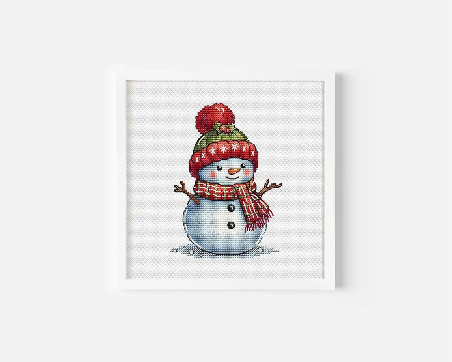 Snowman Cross Stitch Pattern, Christmas Holiday Classic Snowman with Red Green Hat and Motley Scarf Whimsical Needlepoint PDF Winter Friend