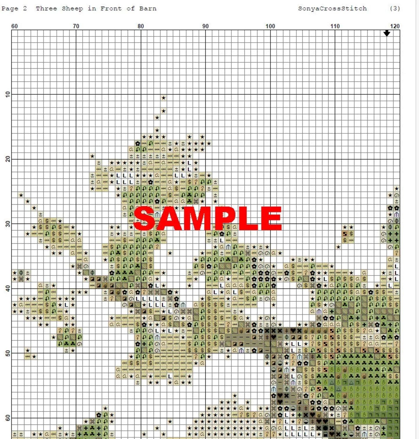 Watercolor Cross Stitch Pattern,Three Sheep in Front of Barn,Spring Landscape,Pattern Keeper,xstitch,PDF,Instant Download