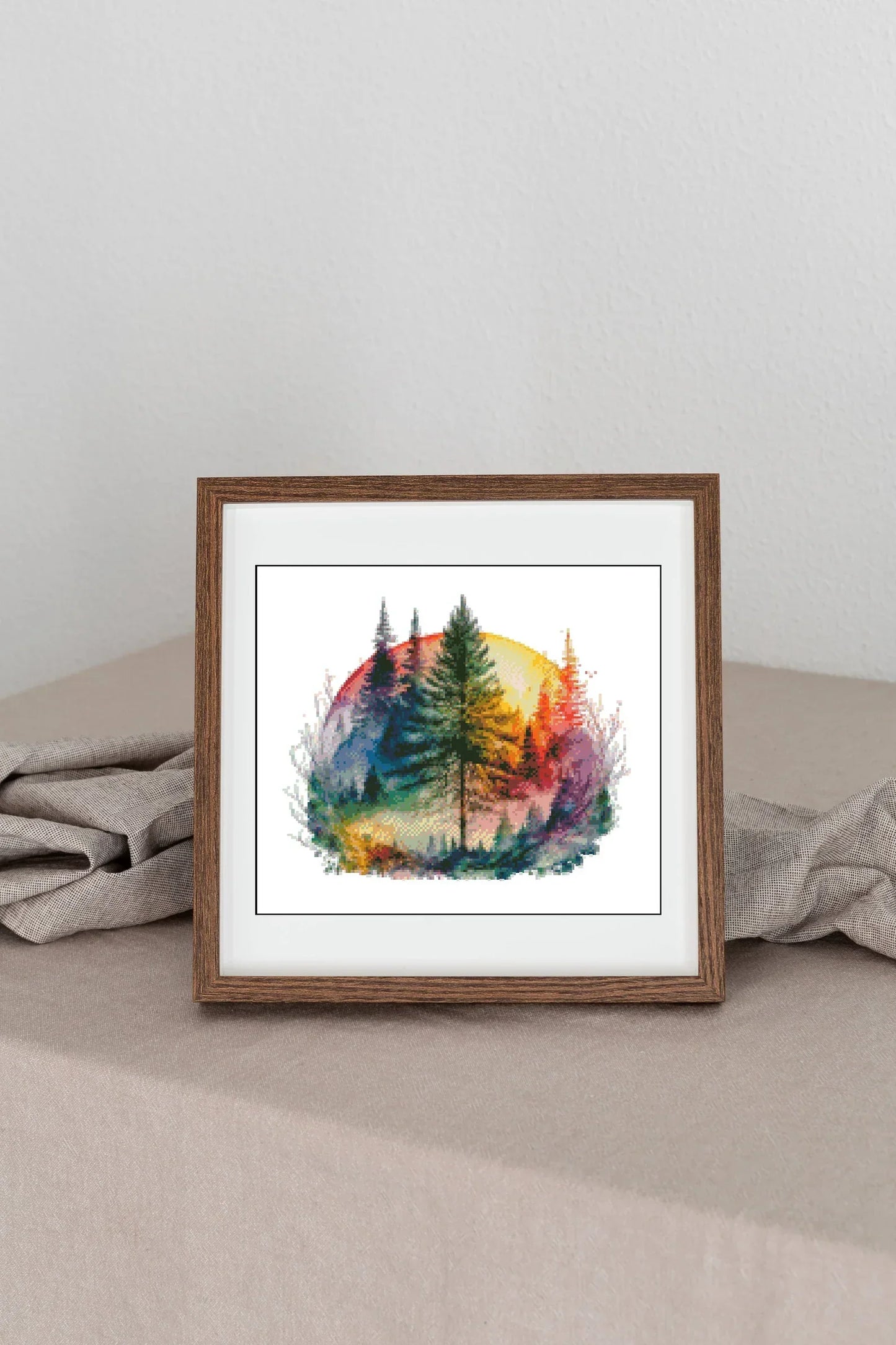 Watercolor Cross Stitch Pattern,Forest with Rainbow,Tree life Colorful,Pattern Keeper,Landscape,Hand Embroidery,Instant Download