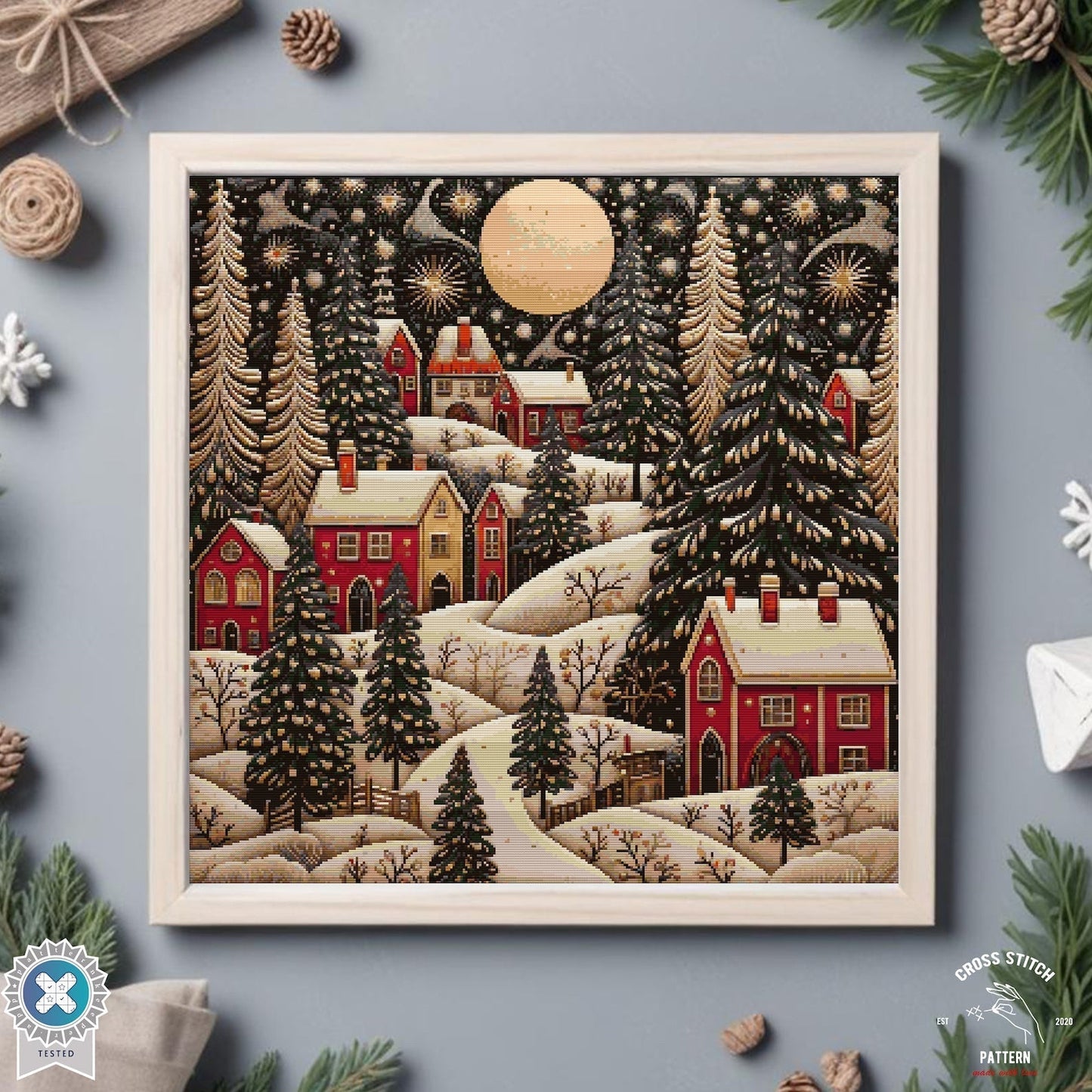 Christmas cross stitch pattern Winter Village embroidery Advent calendar embroidery Christmas tree ornament Christmas village Holiday decor