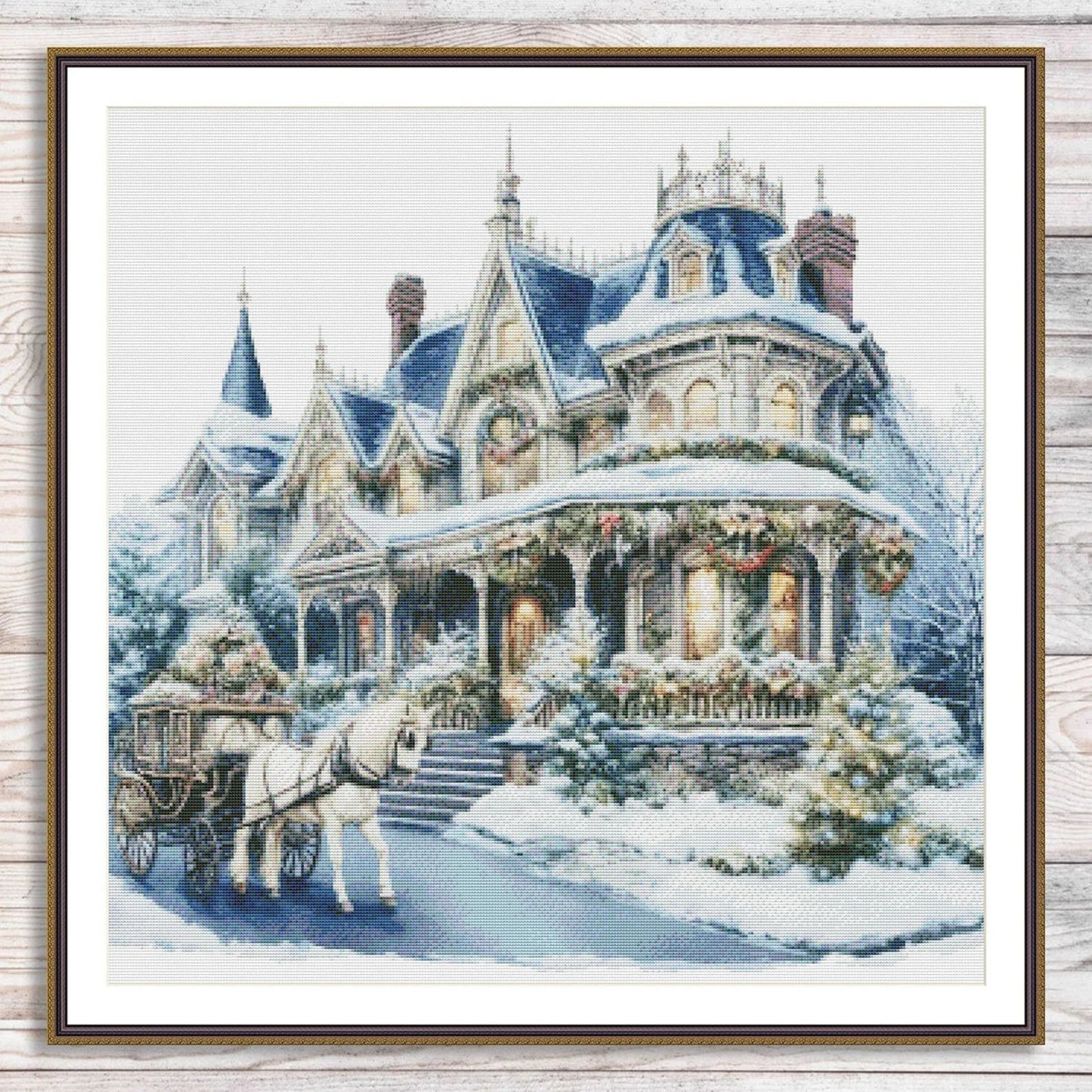 Victorian Christmas House Counted Cross Stitch Pattern Winter Landscape Holidays Hand Embroidery Needlepoint Chart Cottage PDF