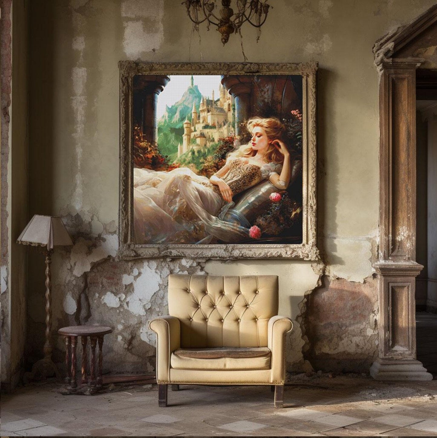 Cross Stitch Pattern PDF Sleeping Beauty, instant download, fantasy castle, fairy tale, full coverage, magical, princess, dmc, embroidery