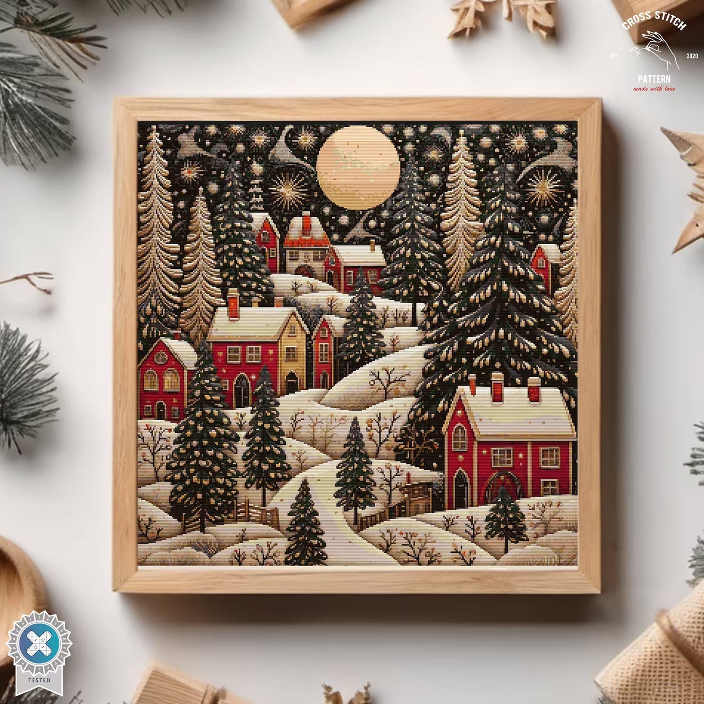 Christmas cross stitch pattern Winter Village embroidery Advent calendar embroidery Christmas tree ornament Christmas village Holiday decor