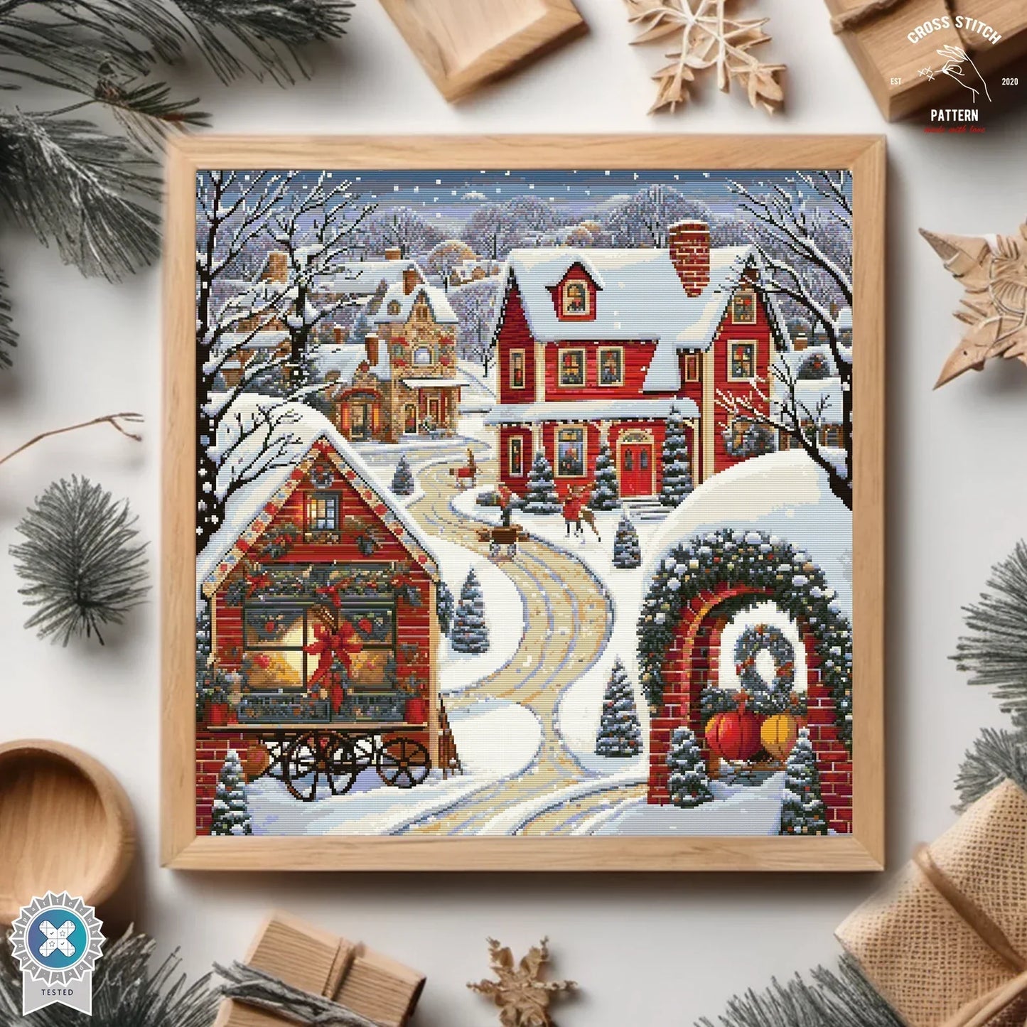 Christmas cross stitch pattern Winter Village embroidery Advent calendar embroidery Christmas tree ornament Christmas village Holiday decor