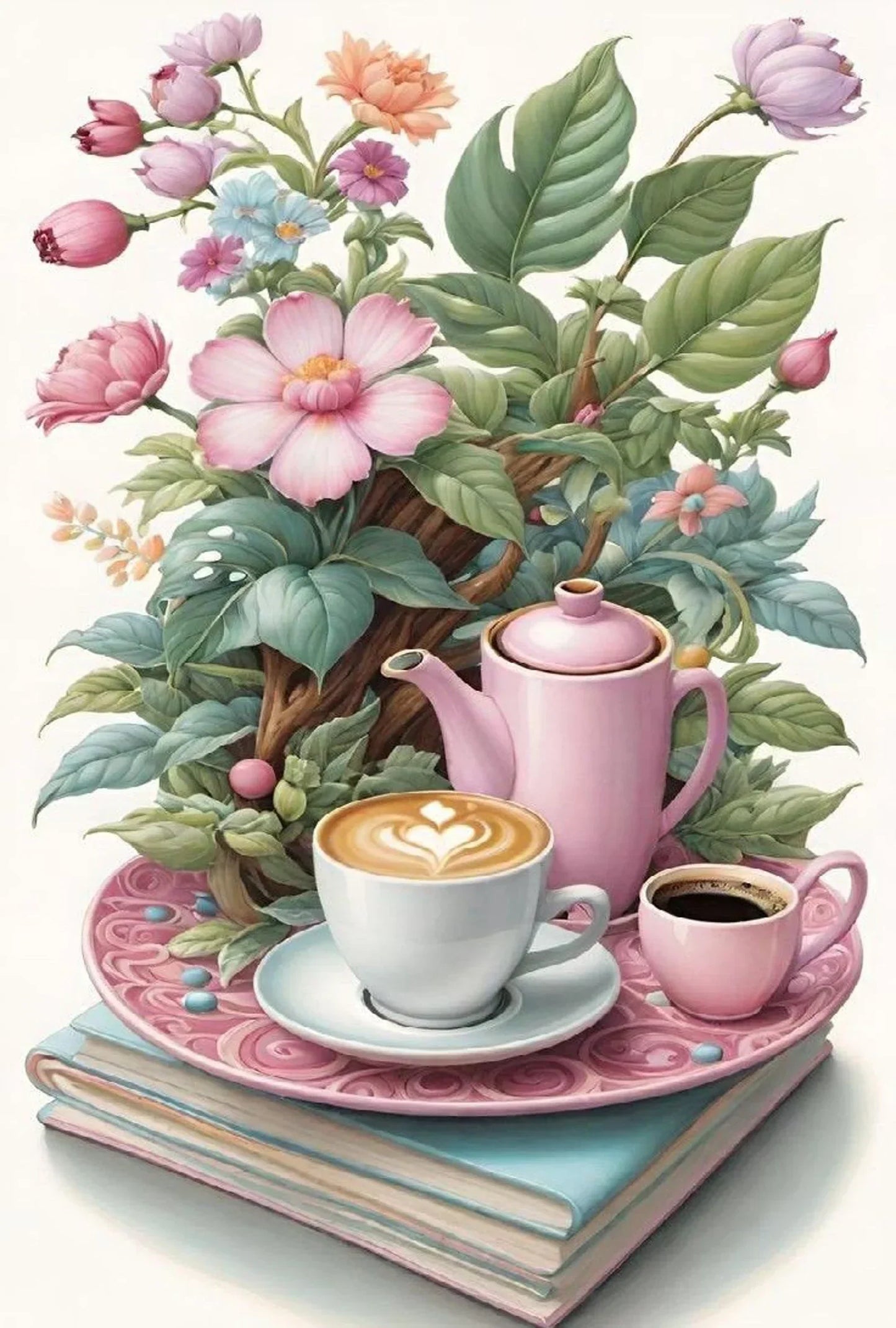 Coffe Time Cross Stitch Pattern Digital Pattern Watercolor Flowers Kitchen Still Life Modern Decor Pattern Cup of coffee Needlepoint chart