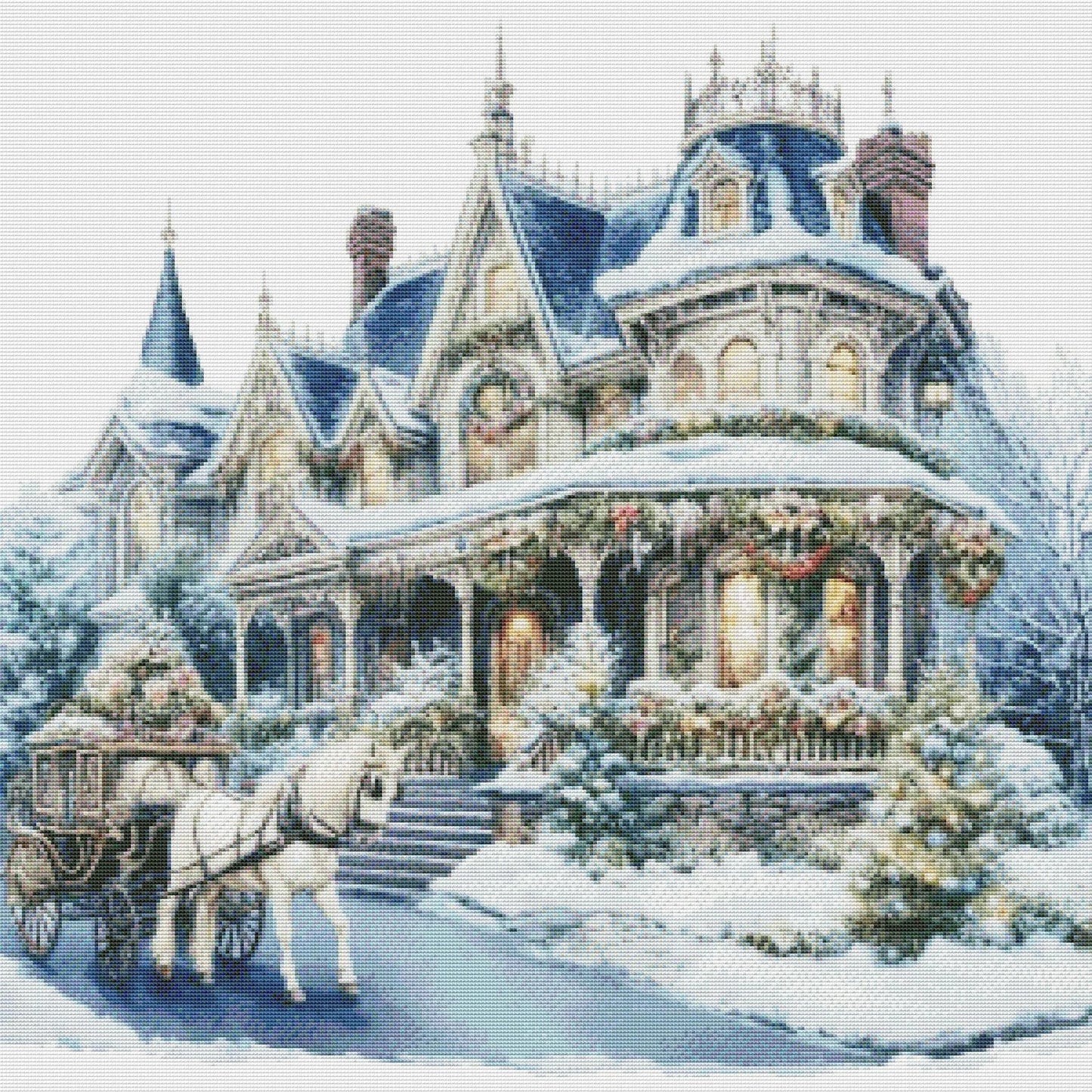 Victorian Christmas House Counted Cross Stitch Pattern Winter Landscape Holidays Hand Embroidery Needlepoint Chart Cottage PDF