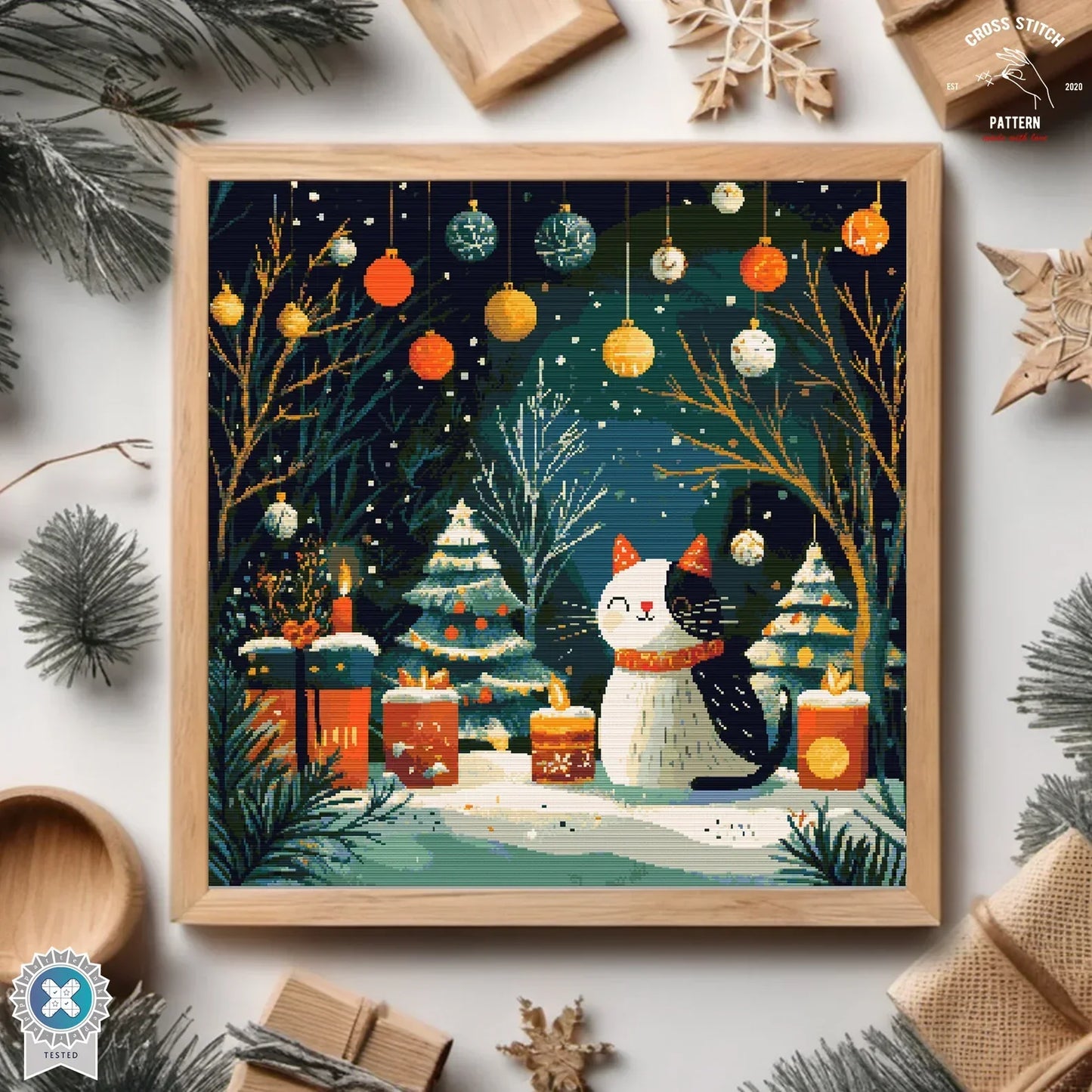 Christmas cross stitch pattern Advent calendar embroidery Cat lover's Christmas decor Snow Globe cross stitch Christmas tree ornament decor