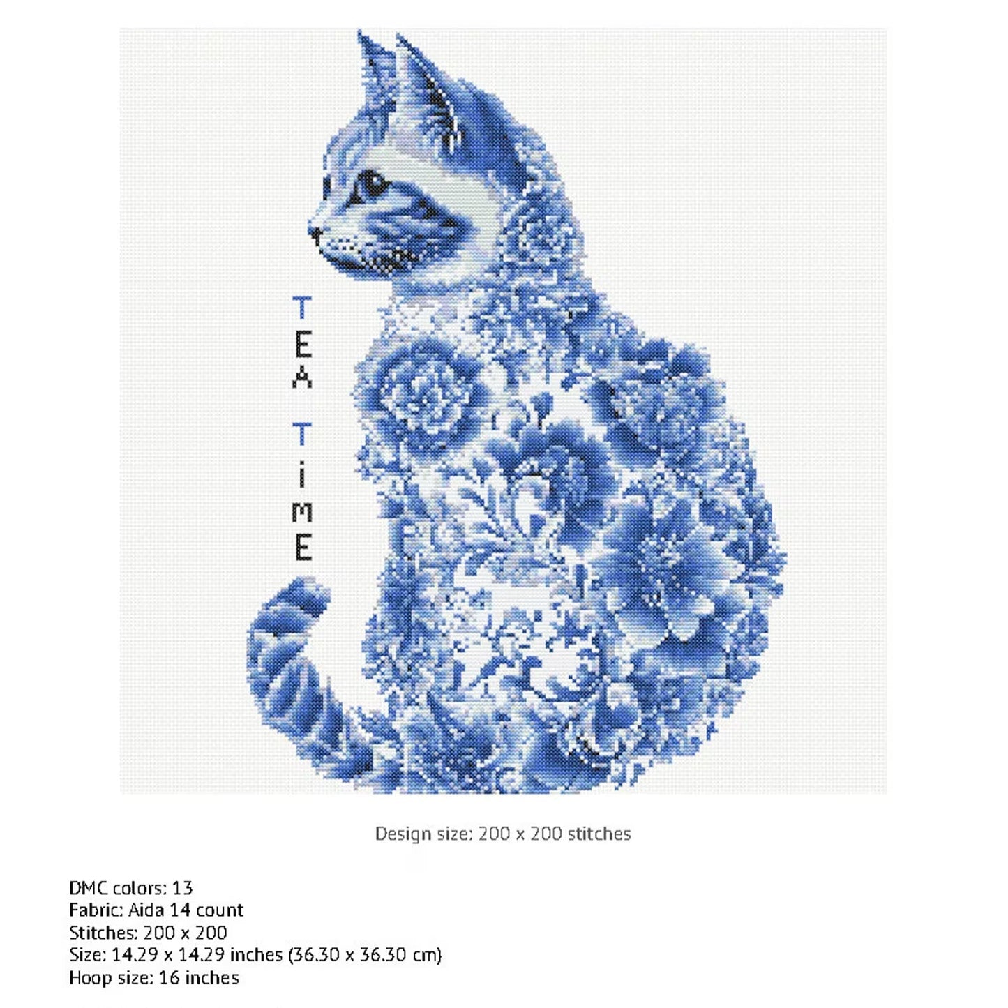 Cat Cross Stitch Pattern Instant PDF Download - Porcelain Cat Watercolor Cross Stitch Hand Embroidery Floral Cat Animal Pattern