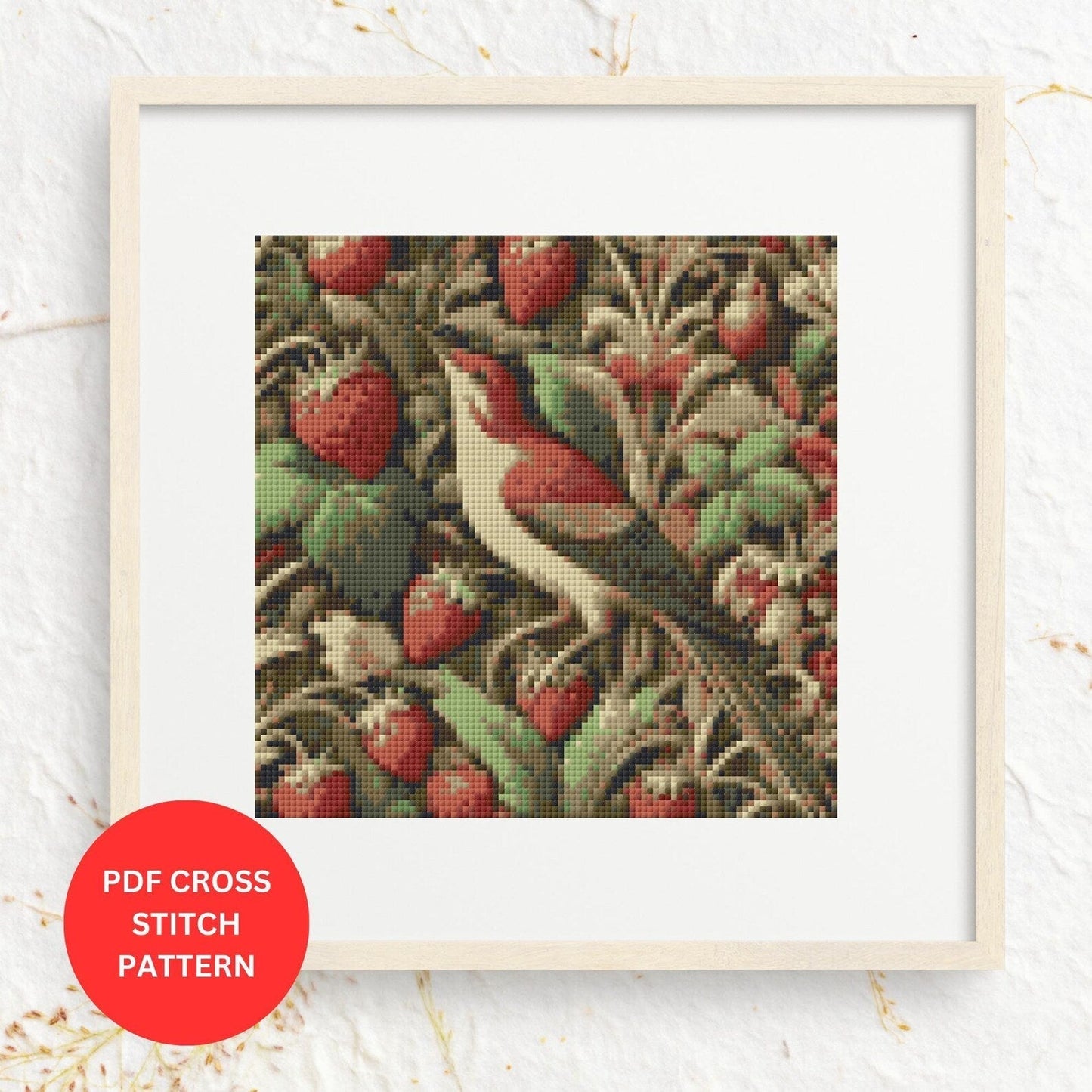 William Morris Inspired Strawberry Thief Cross Stitch Pattern | Digital PDF File for DIY Crafting