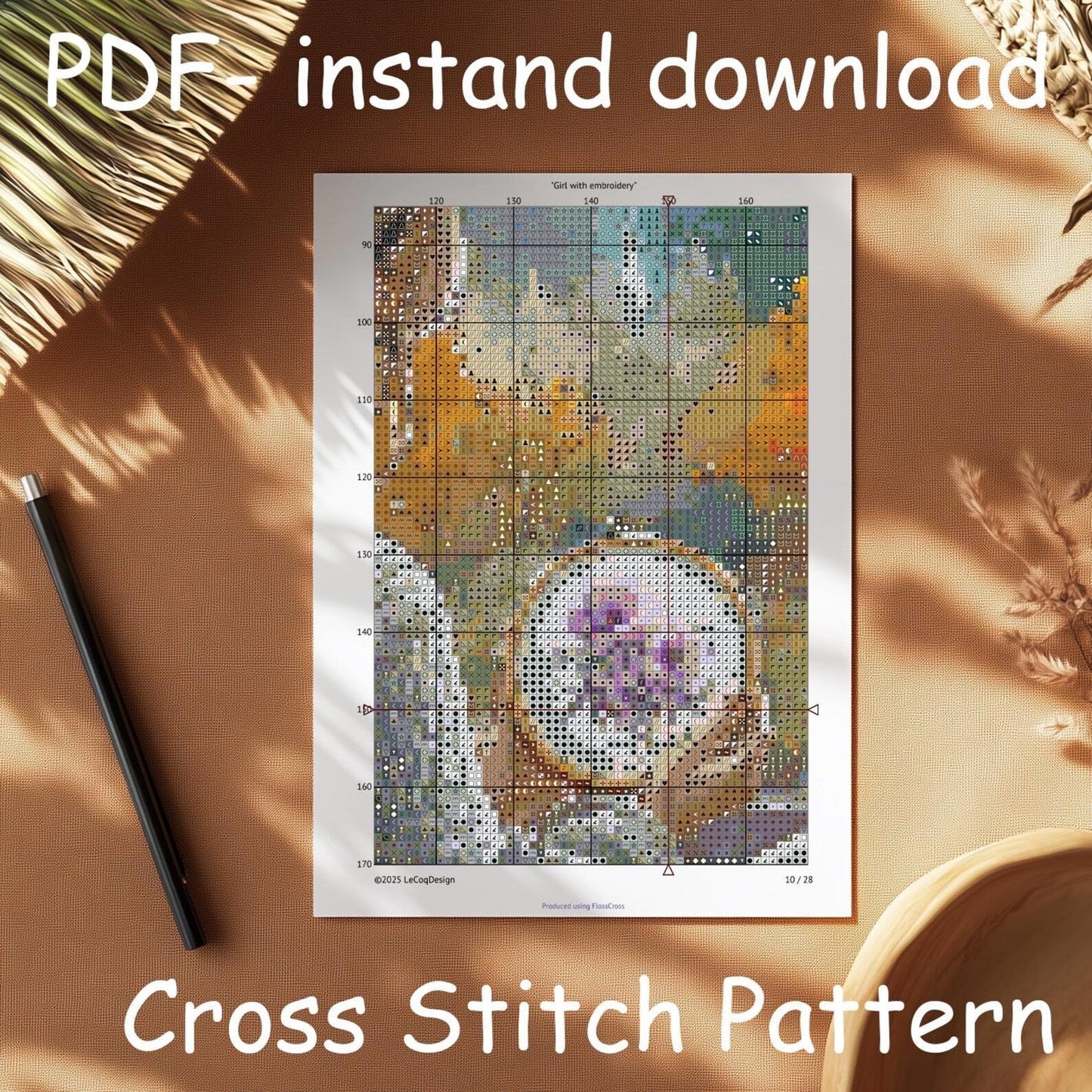Embroidery Girl Cross Stitch Pattern: "GIRL EMBROIDERY PDF" Sewing machine cross pattern Punto de cruz Modern Cross stitch pattern