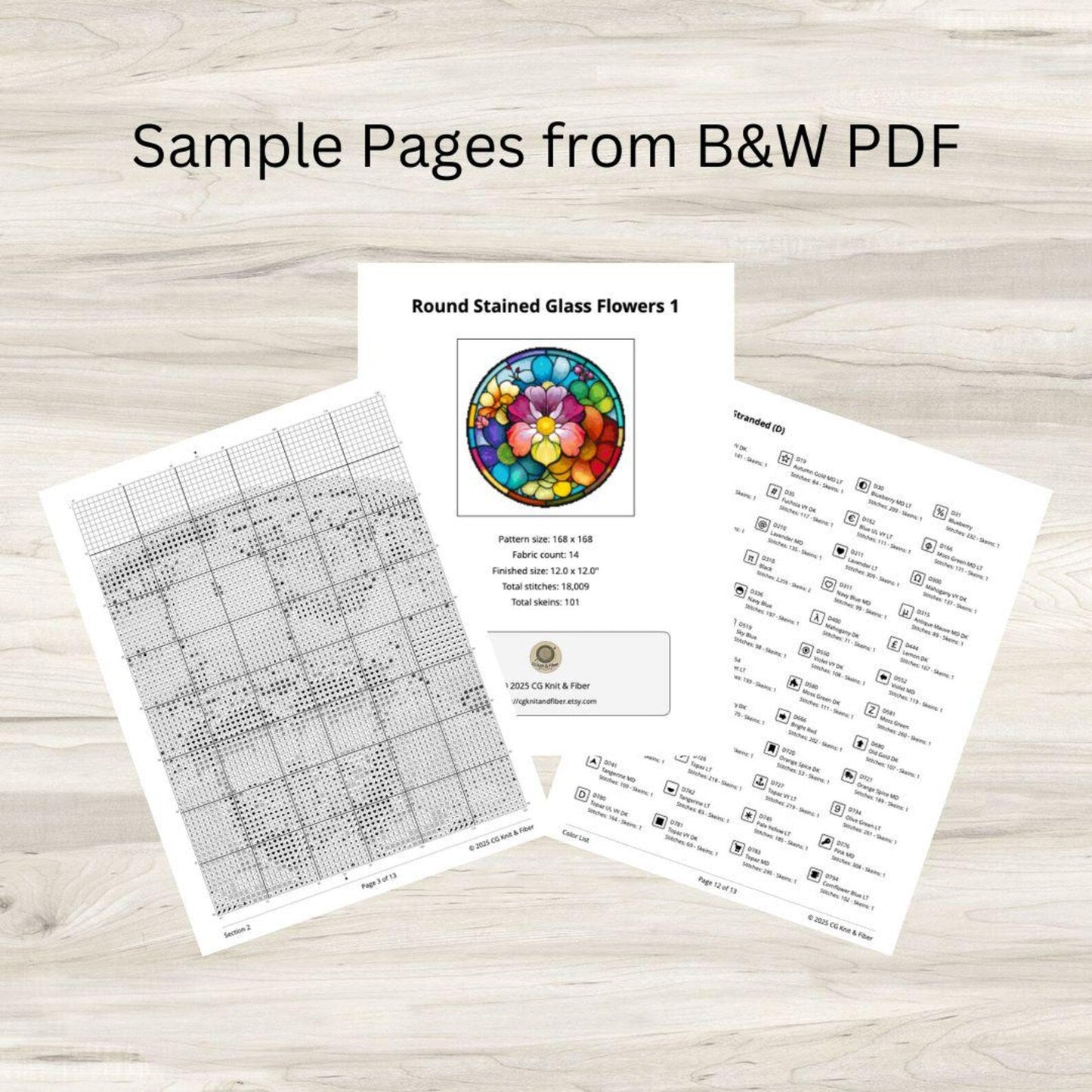 Round Stained Glass Flowers 1 Cross Stitch Pattern PDF – Floral Mandala Embroidery Chart – Colorful Modern DIY Needlepoint Design