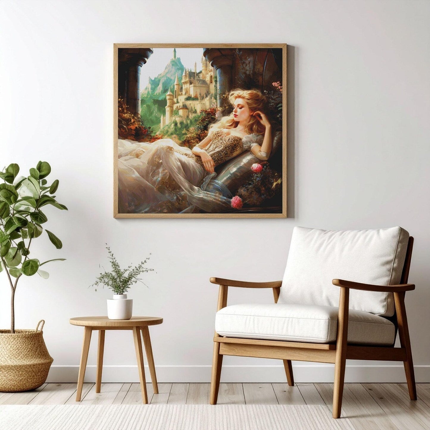 Cross Stitch Pattern PDF Sleeping Beauty, instant download, fantasy castle, fairy tale, full coverage, magical, princess, dmc, embroidery