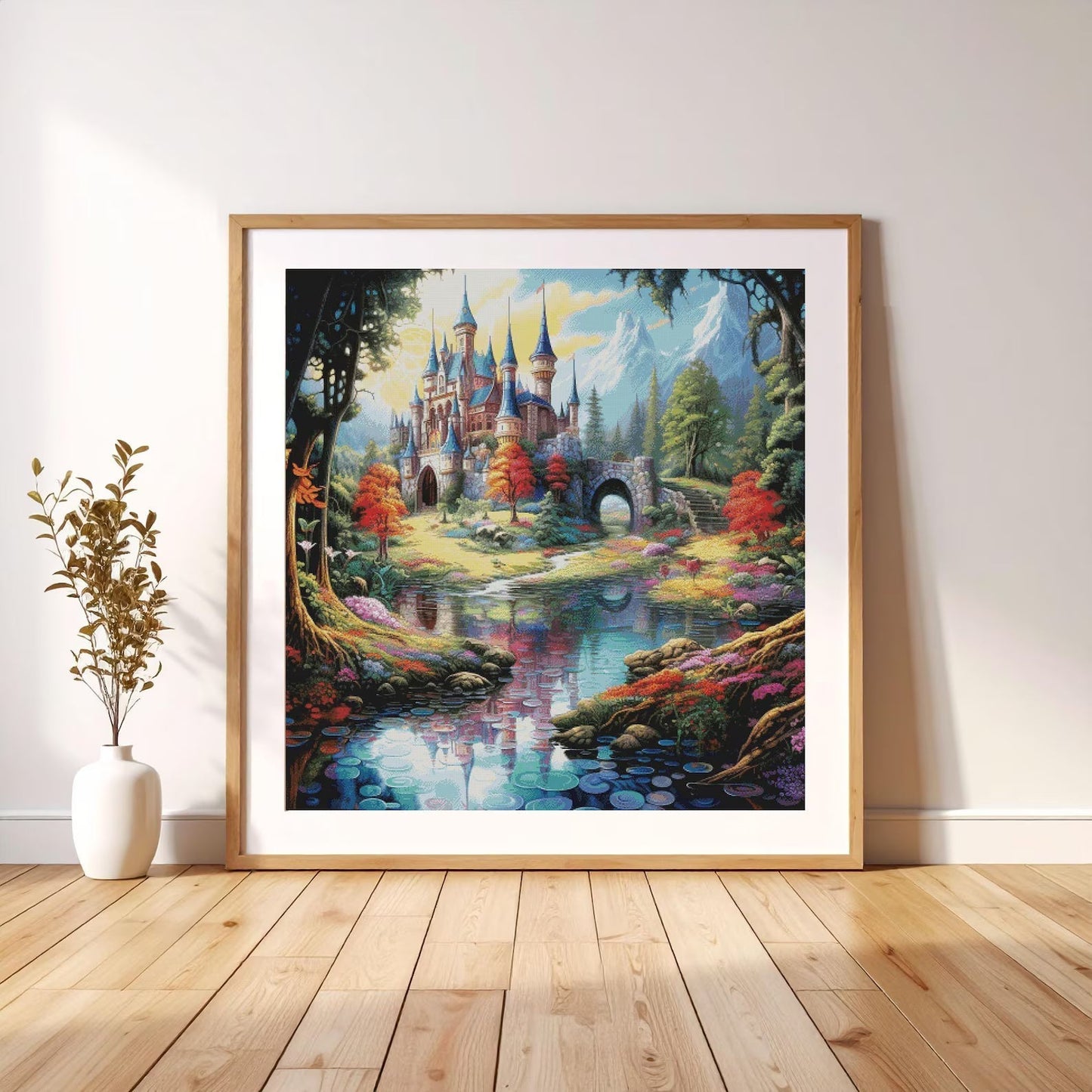 Cross Stitch Pattern PDF The Magic Castle, floral embroidery pattern, book pattern, nature, landscape, castle cross stitch, enchanted forest