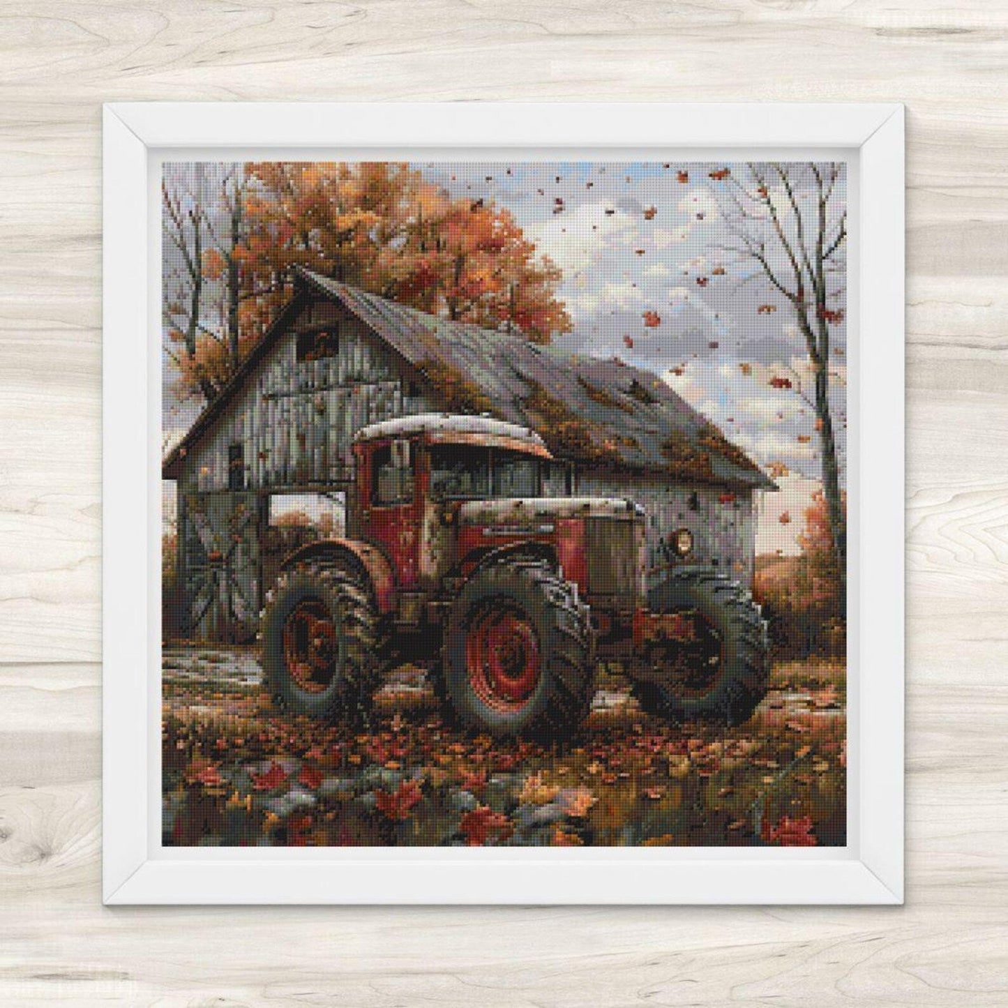Cross Stitch Pattern: Autumn Barn and Tractor Motif 1 - PDF Instant Download