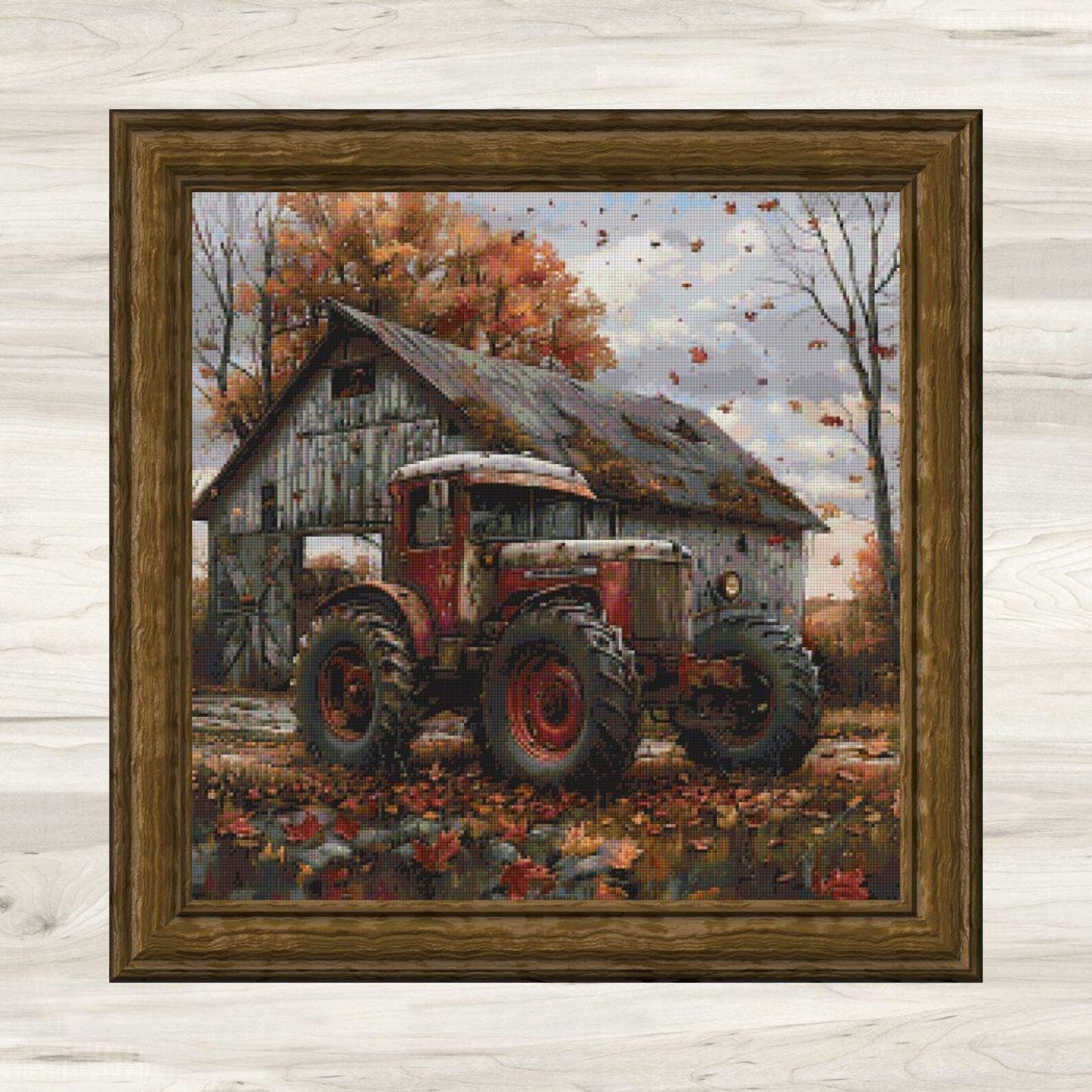 Cross Stitch Pattern: Autumn Barn and Tractor Motif 1 - PDF Instant Download
