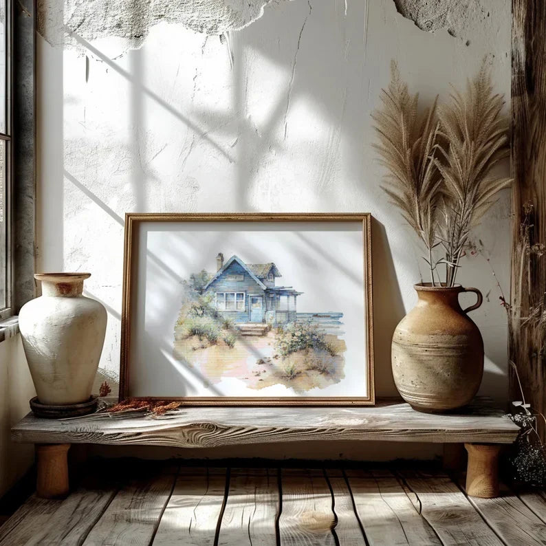 Cross Stitch Pattern With Seaside Cottage, Beach House Cross Stitch Designs, Coastal Embroidery Pattern, Counted, Seascape Cross Stitch Pdf