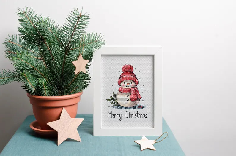 Snowman Cross Stitch Pattern for Christmas, Festive Winter Decor Needlepoint PDF