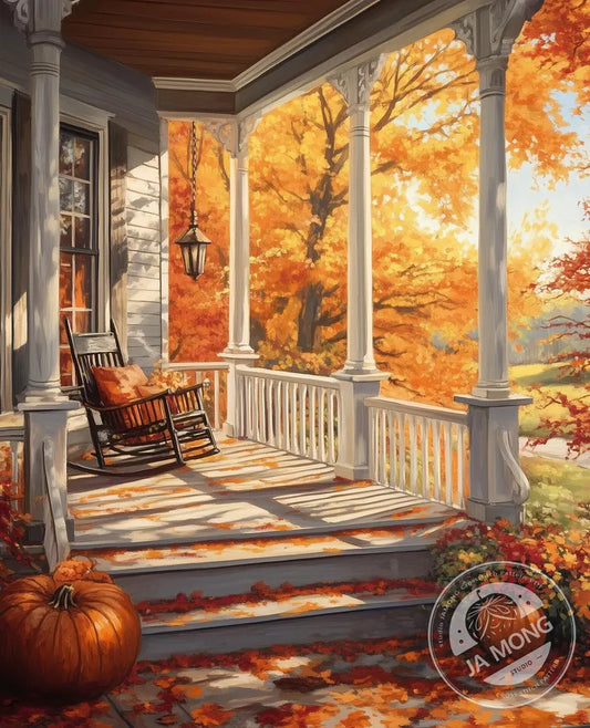 Cross Stitch Pattern Autumn Porch Full Coverage