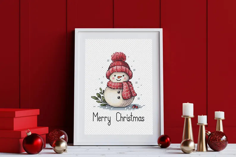 Snowman Cross Stitch Pattern for Christmas, Festive Winter Decor Needlepoint PDF