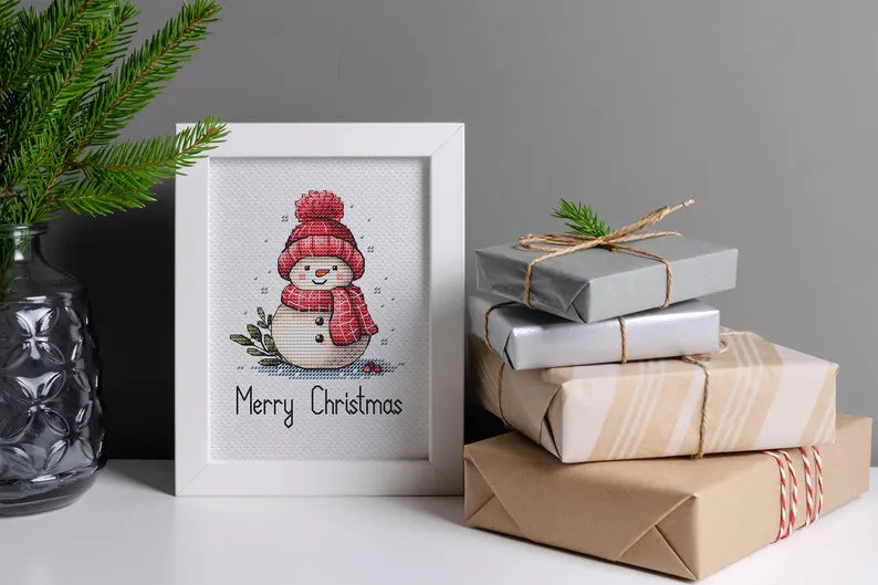 Snowman Cross Stitch Pattern for Christmas, Festive Winter Decor Needlepoint PDF