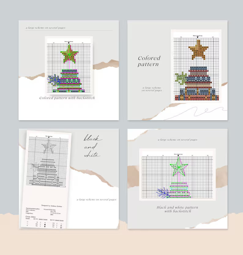 Christmas Tree of Books Cross Stitch Pattern PDF Instant Download Digital File Embroidery