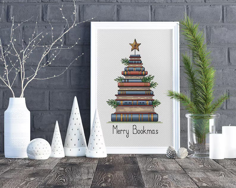 Christmas Tree of Books Cross Stitch Pattern PDF Instant Download Digital File Embroidery
