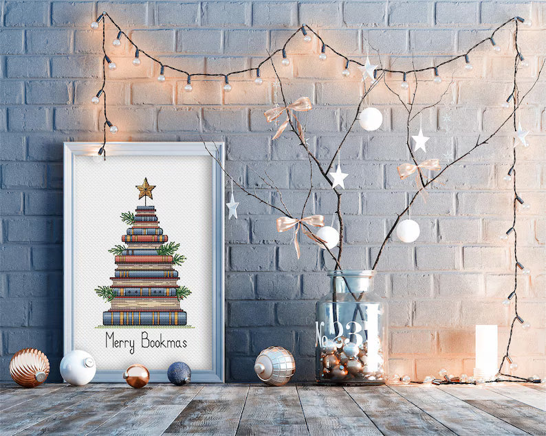 Christmas Tree of Books Cross Stitch Pattern PDF Instant Download Digital File Embroidery