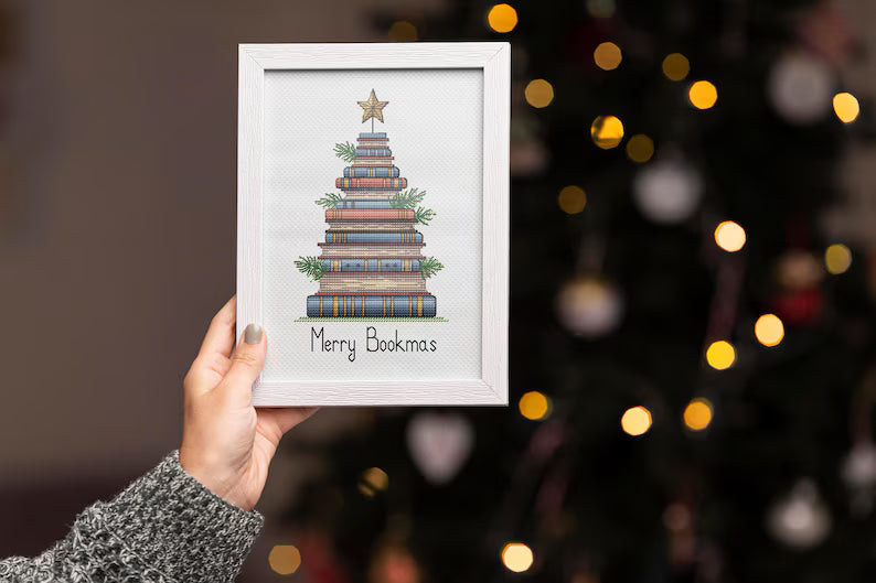Christmas Tree of Books Cross Stitch Pattern PDF Instant Download Digital File Embroidery