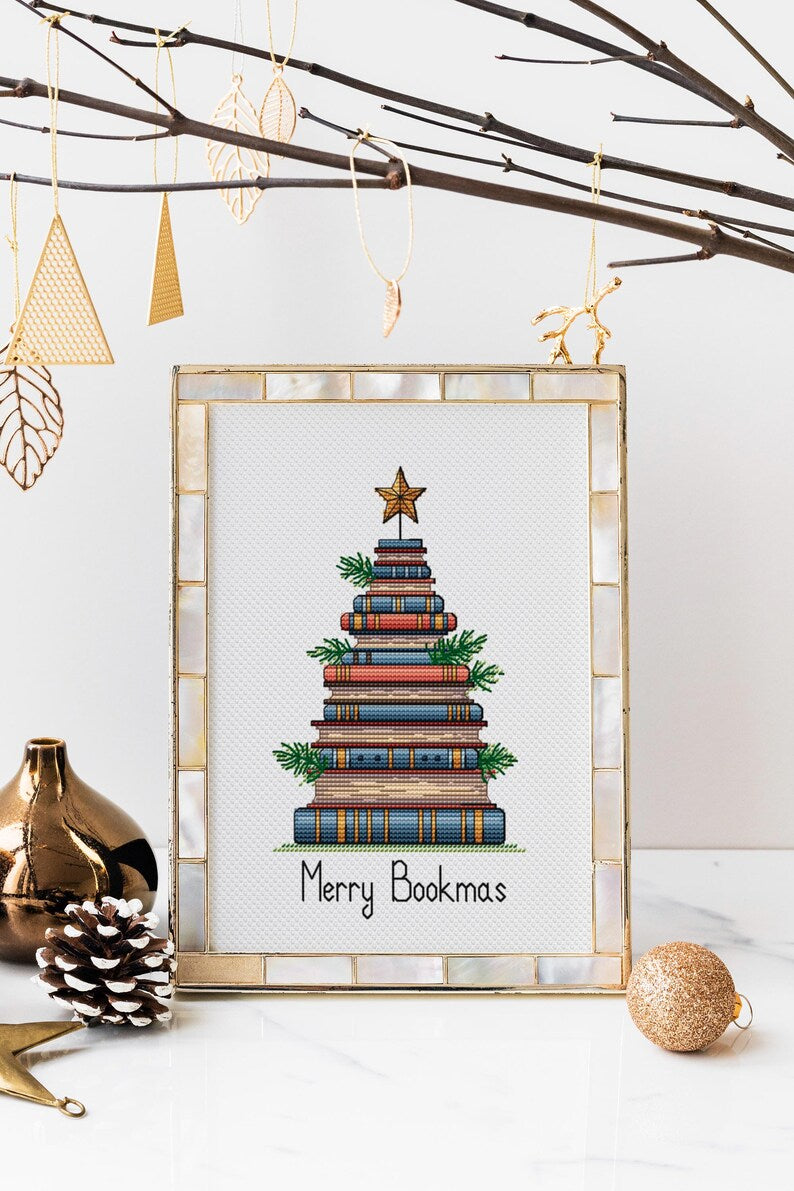 Christmas Tree of Books Cross Stitch Pattern PDF Instant Download Digital File Embroidery