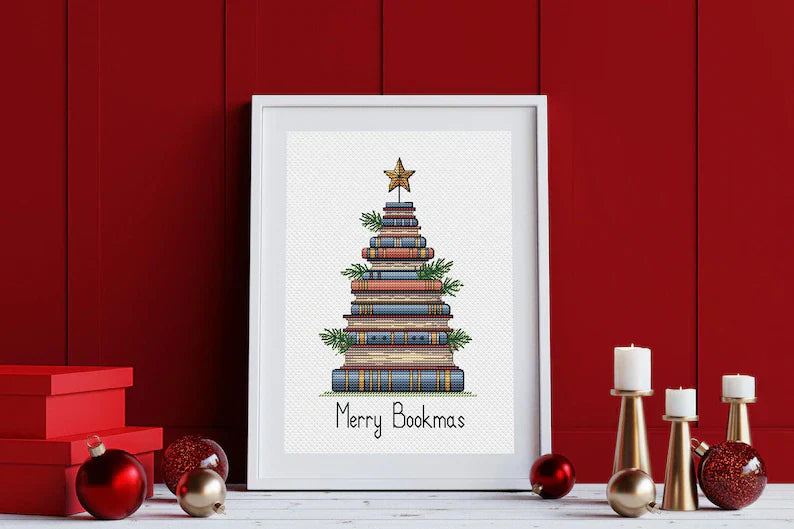 Christmas Tree of Books Cross Stitch Pattern PDF Instant Download Digital File Embroidery