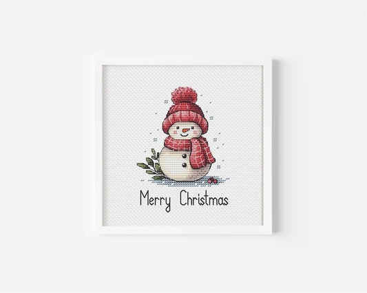 Snowman Cross Stitch Pattern for Christmas, Festive Winter Decor Needlepoint PDF