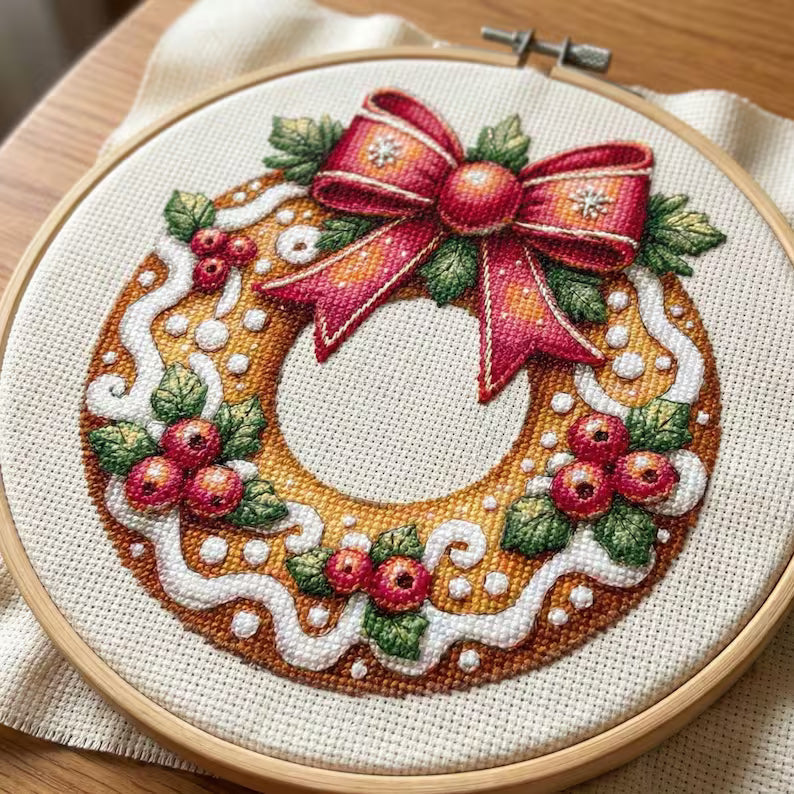 Christmas Gingerbread Wreath Cross Stitch Pattern Christmas Deco Ornament Embroidery Design Digital Download