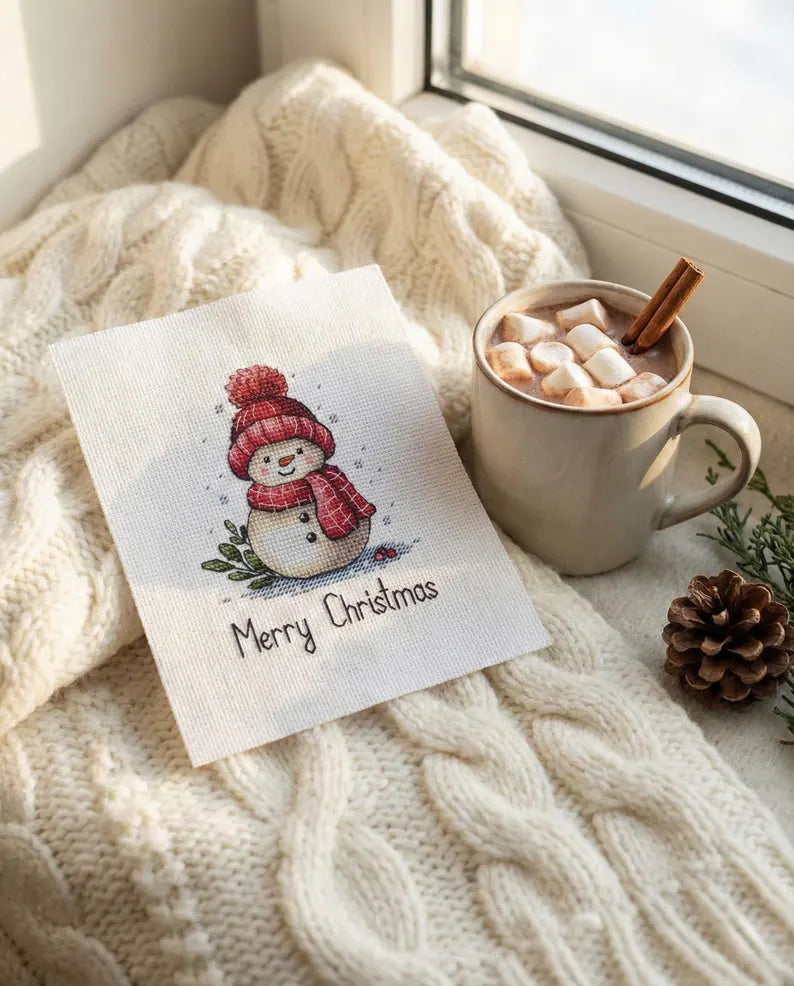 Snowman Cross Stitch Pattern for Christmas, Festive Winter Decor Needlepoint PDF