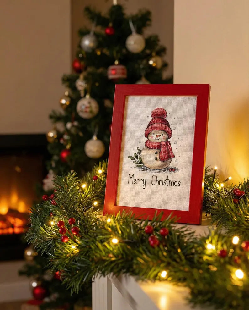 Snowman Cross Stitch Pattern for Christmas, Festive Winter Decor Needlepoint PDF