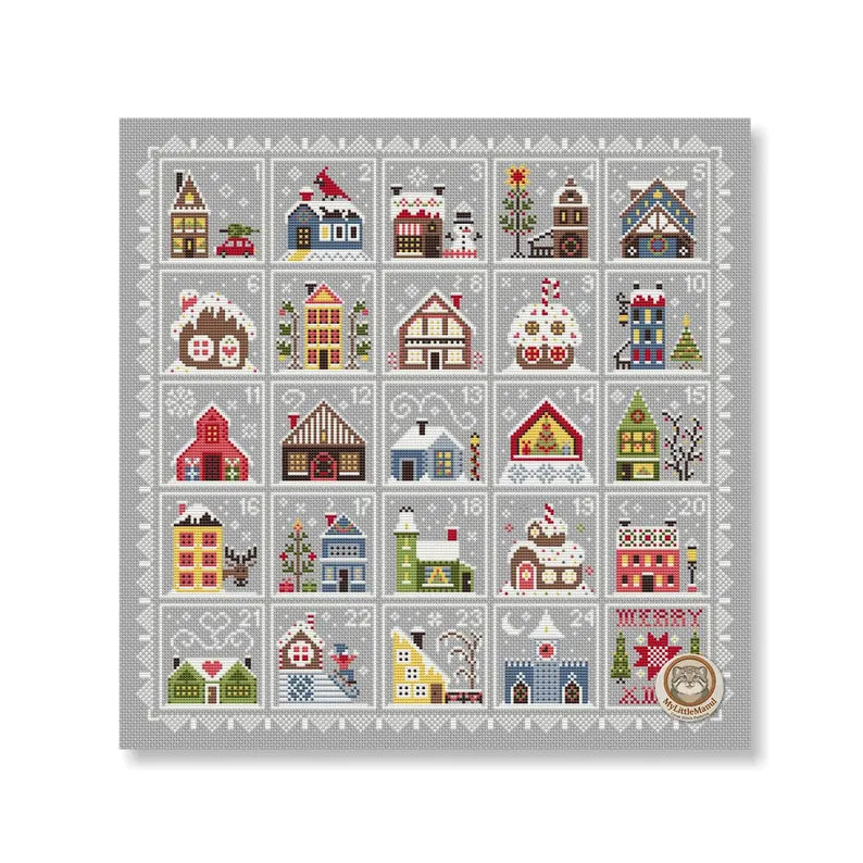 Christmas Houses Advent Cross Stitch Pattern: 24 Days Countdown Calendar Sampler  Instant Download PDF