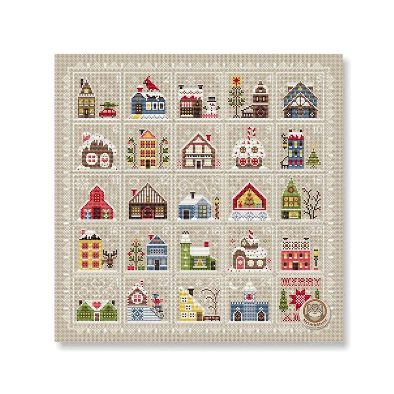 Christmas Houses Advent Cross Stitch Pattern: 24 Days Countdown Calendar Sampler  Instant Download PDF