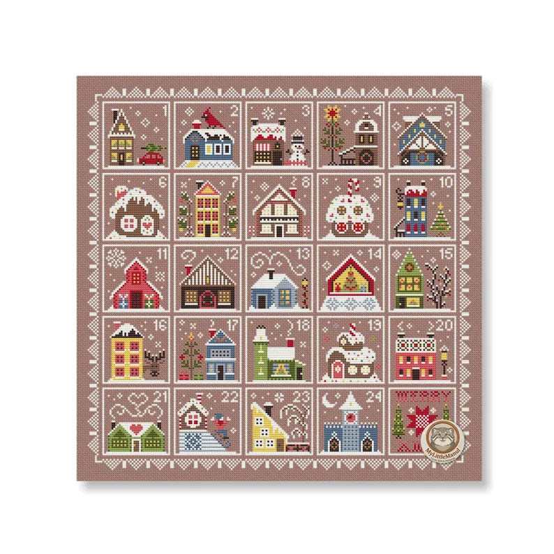 Christmas Houses Advent Cross Stitch Pattern: 24 Days Countdown Calendar Sampler  Instant Download PDF