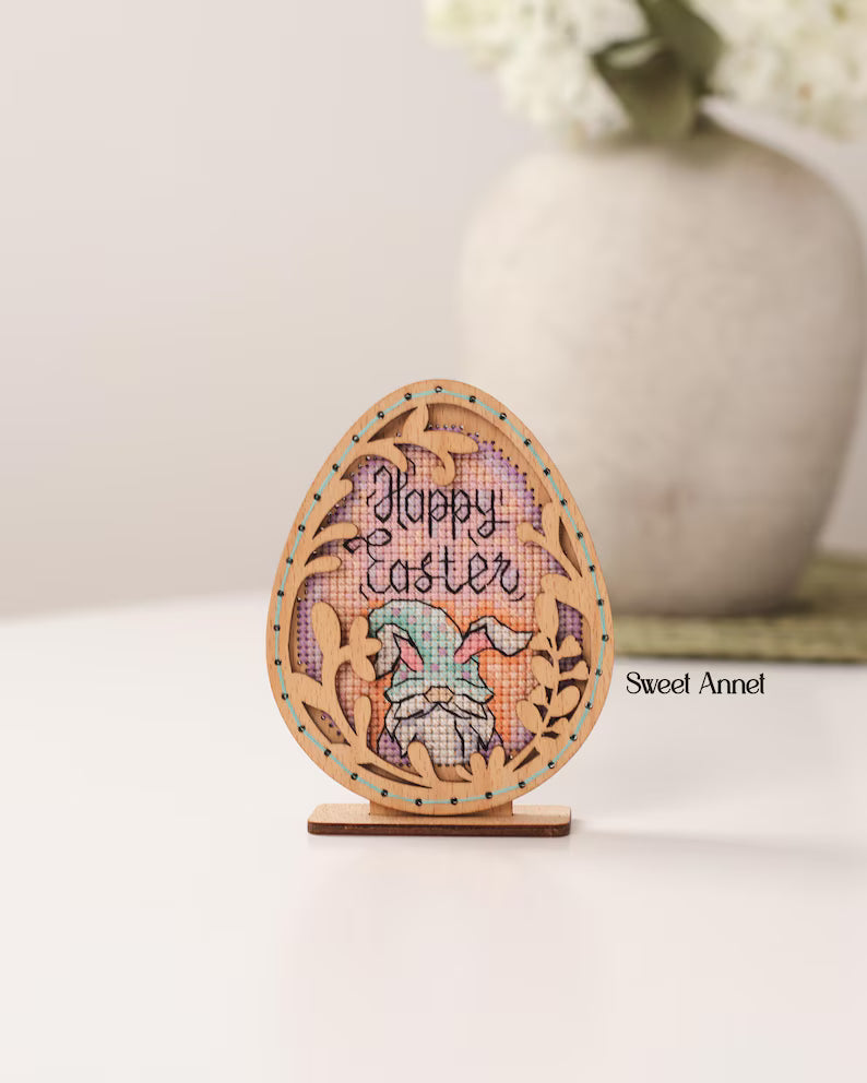 Cross stitch KIT: Easter Eggs, Spring, Flowers, Gnome, Rabbit, Chicken, Plastic canvas, Small, Needlework, Cute, Modern, Cards, Craft, DIY