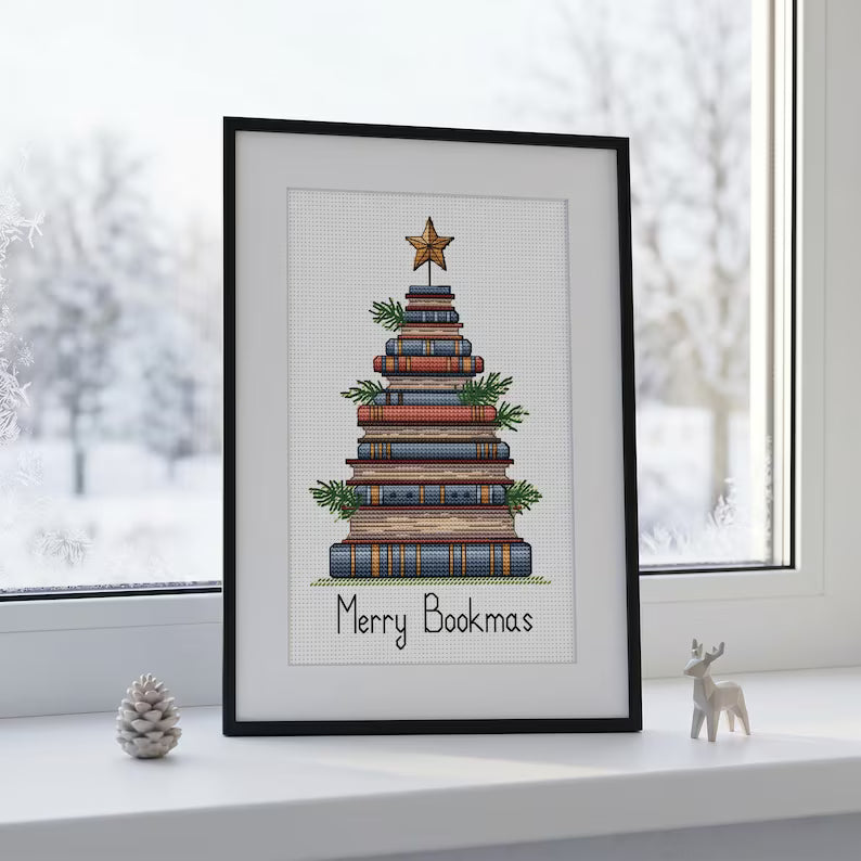 Christmas Tree of Books Cross Stitch Pattern PDF Instant Download Digital File Embroidery