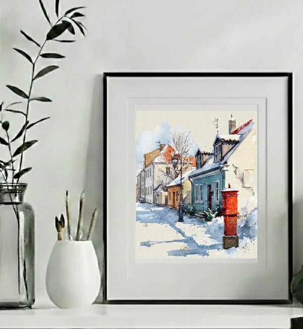 Snowy Town Cross Stitch Pattern PDF Instant Download