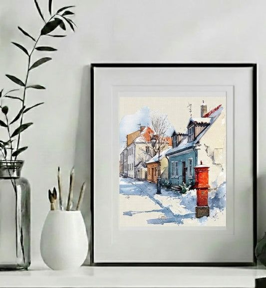 Snowy Town Cross Stitch Pattern PDF Instant Download
